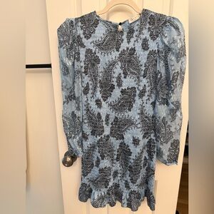 Sandro Blue and Paisley Ruched Mini Dress